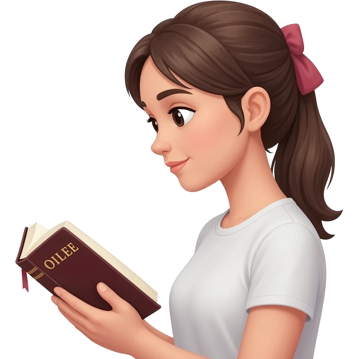 нарисуй девушку, читающую библию ей    20 - 25 лет с боку  emoji