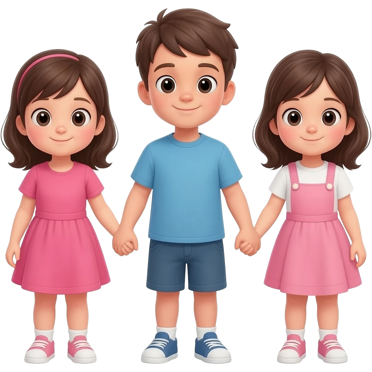 여 남 여 귀여운 4살 삼둥이가 손 잡고 있는 모습 emoji