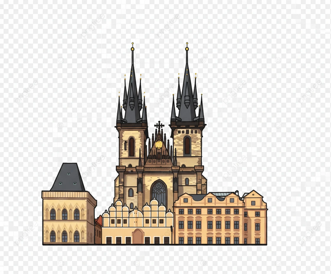 нарисуй эти башни в Праге в виде эмоджи, без фона emoji