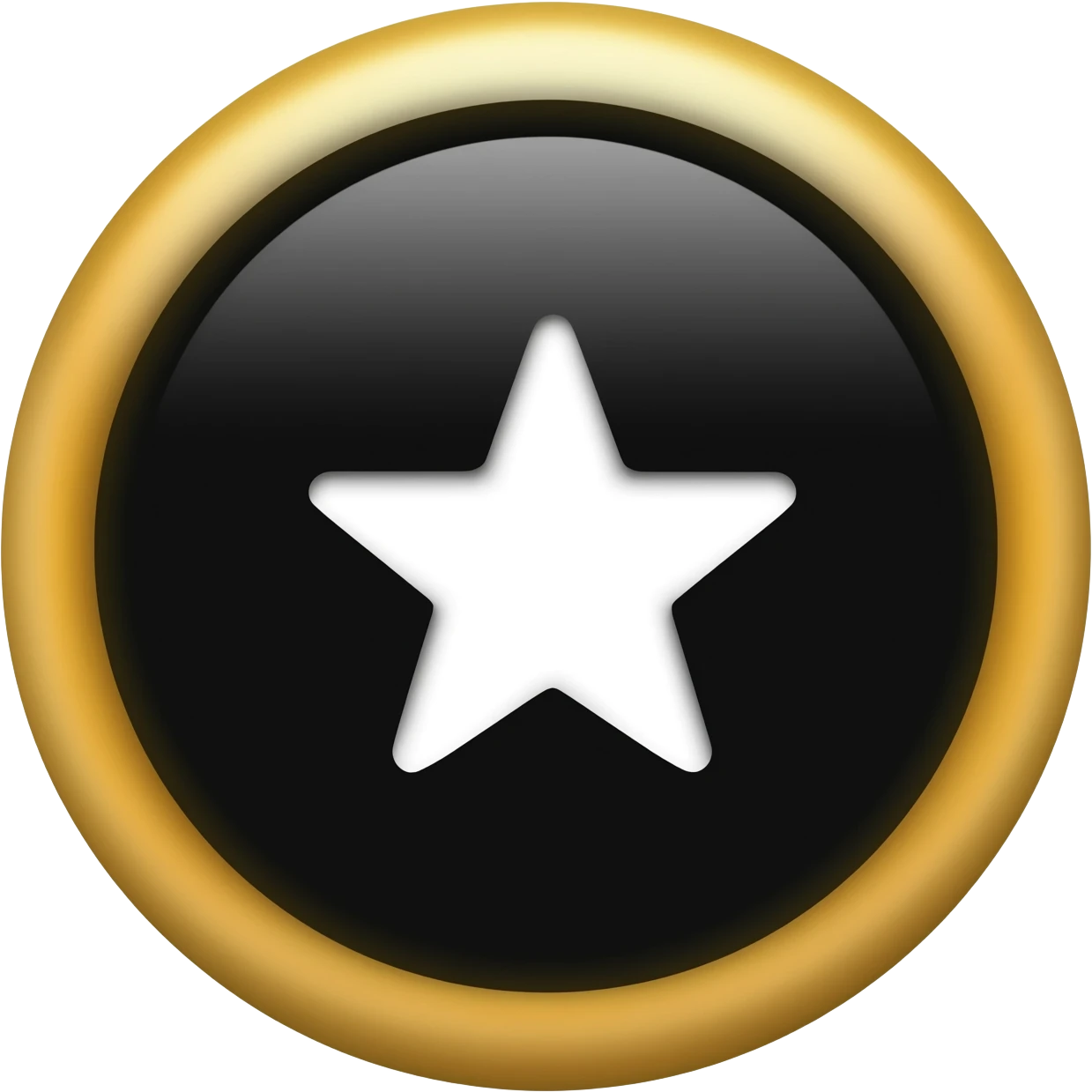 Black color circle with gold color border and inside white start symbol emoji generate? Emoji emoji