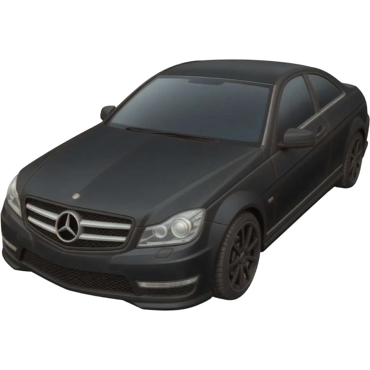a picture of a full black Mercedes C Class W204 Coupe with black rims, tinted windows and white calipers on an angle emoji
