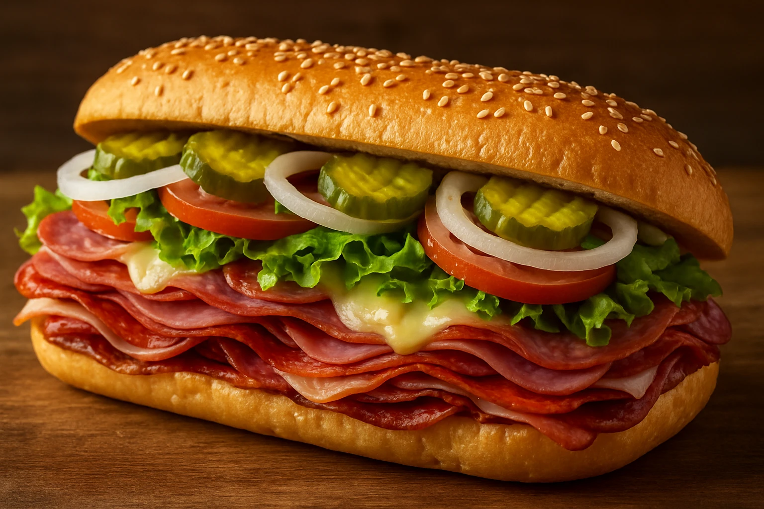 a hoagie-style Italian sandwich, overflowing with meats, cheese, and vegetables, on a sesame seed roll emoji