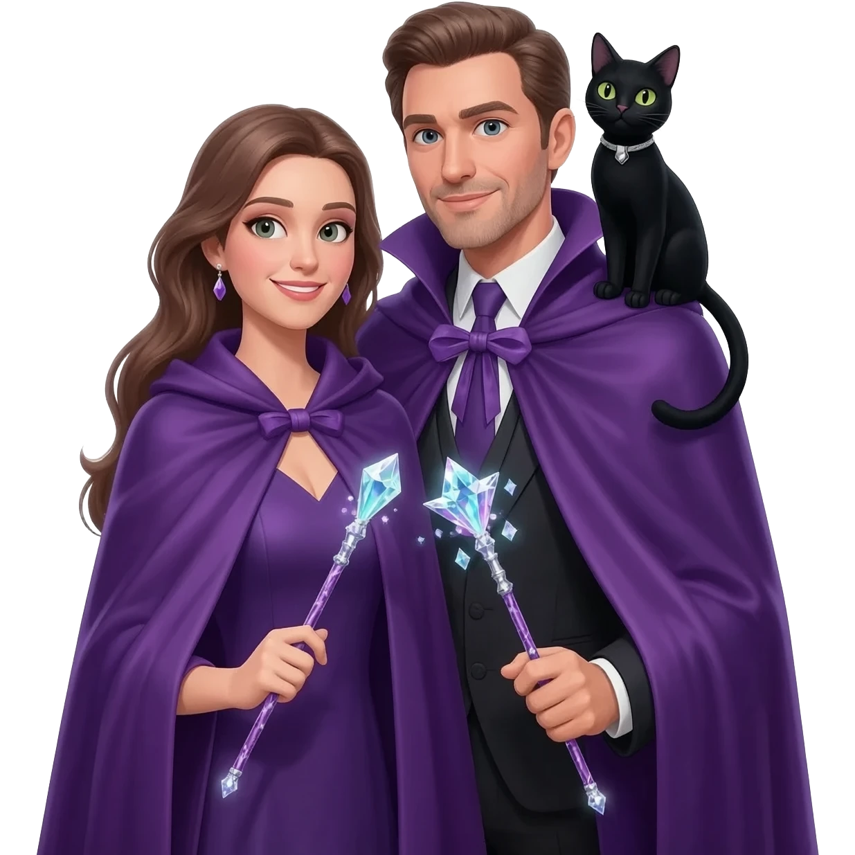 magician couple and their pet cat emoji