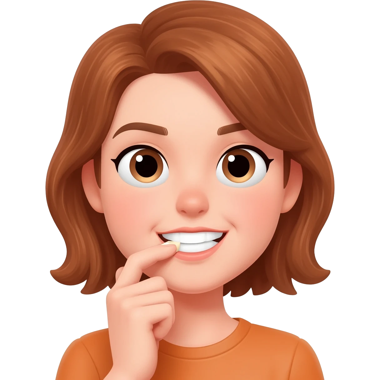 A girl emoji biting their nail while smirking/flirting emoji