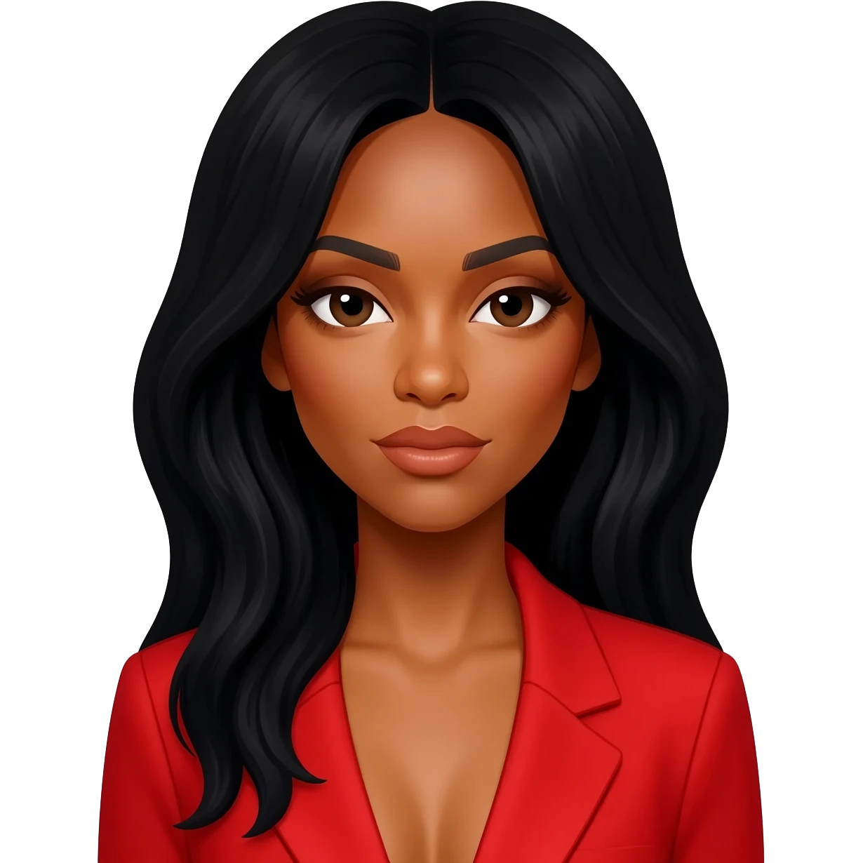 Kelly Rowland with black hair, red outfit emoji