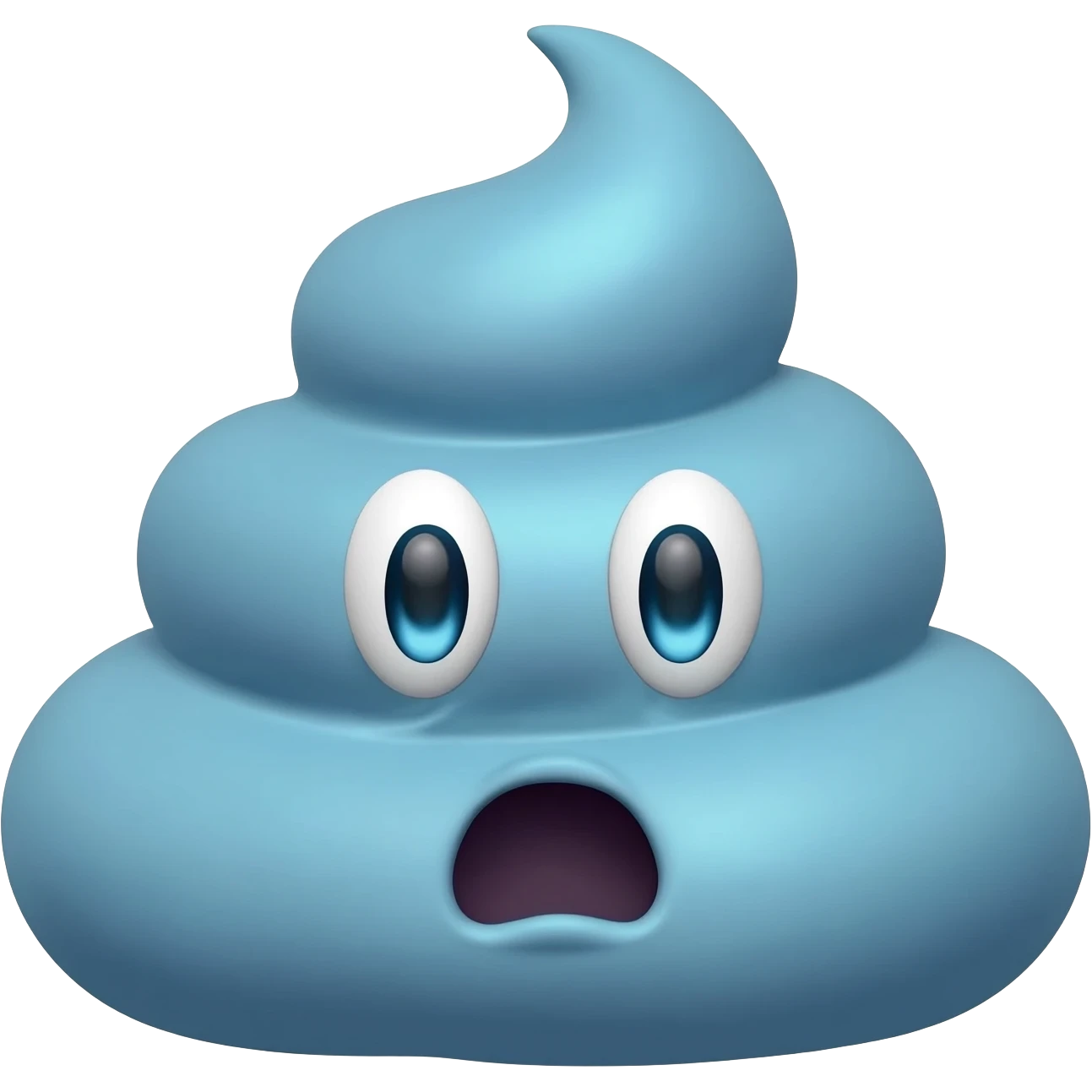 pastel blue poop emoji, surprised expression, a little taller emoji