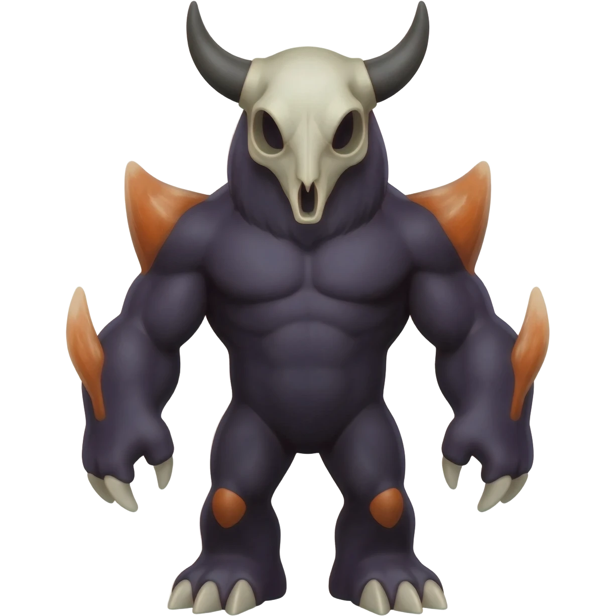 Shiny Dark Edgy  Duskull-Salandit-Amaura-Fakémon-hybrid-creature (full body) with a horned animal-skull-mask emoji