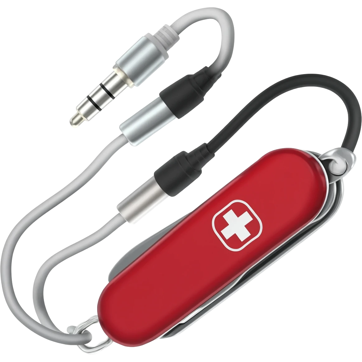 combine a swiss army knife with cables and connectores for audio visual emoji