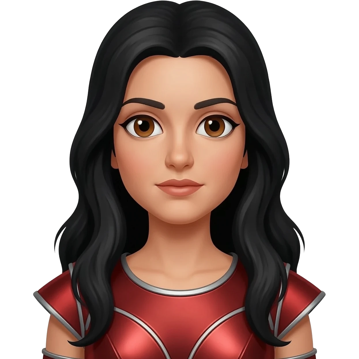 Vesta from Roman Mythology with brown eyes, long black hair, red metallic tunic emoji
