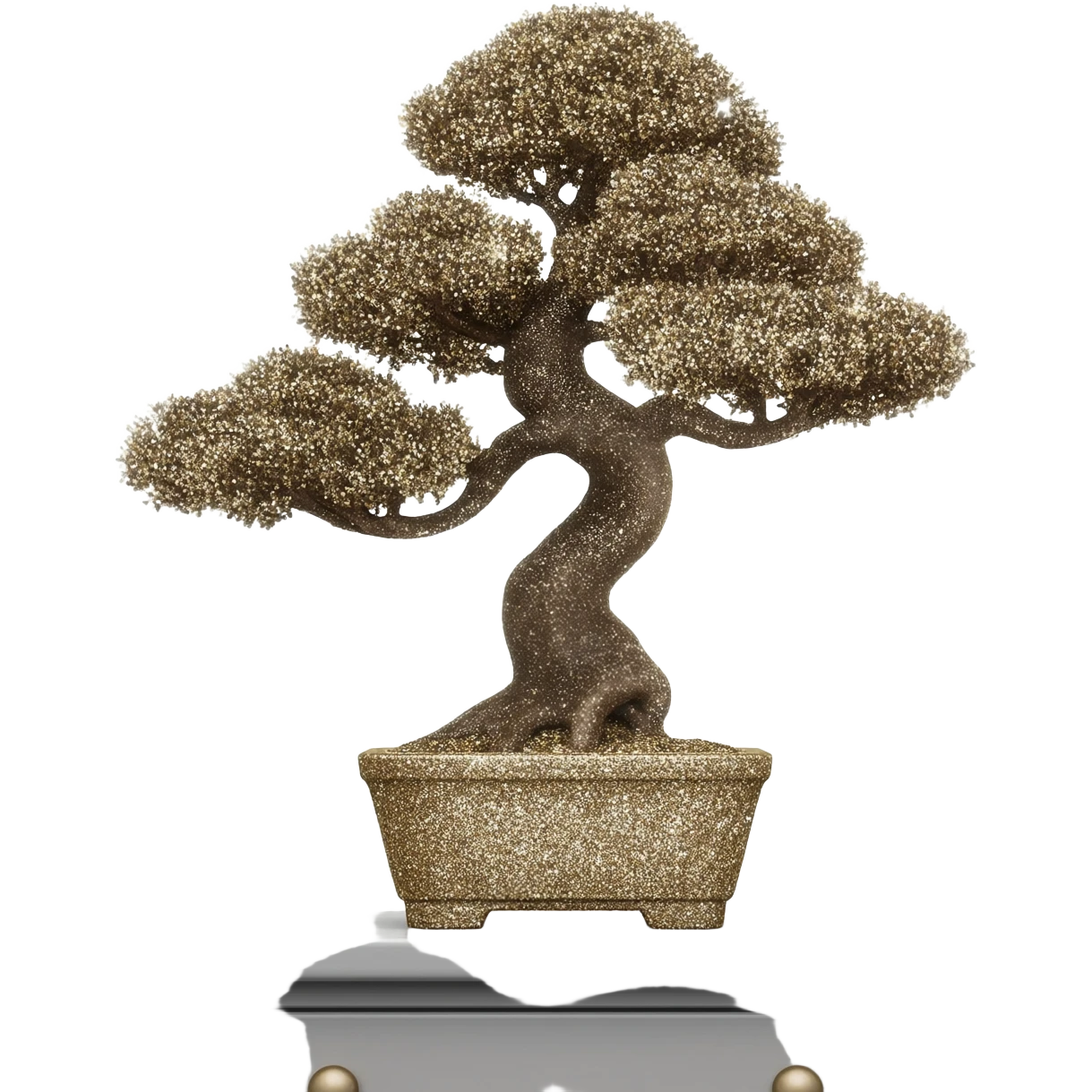 Shiny sparkly glittery beautiful elegant pretty precious divine Japanese bonsai tree in a pot on a dresser beautiful aesthetic scenery  emoji