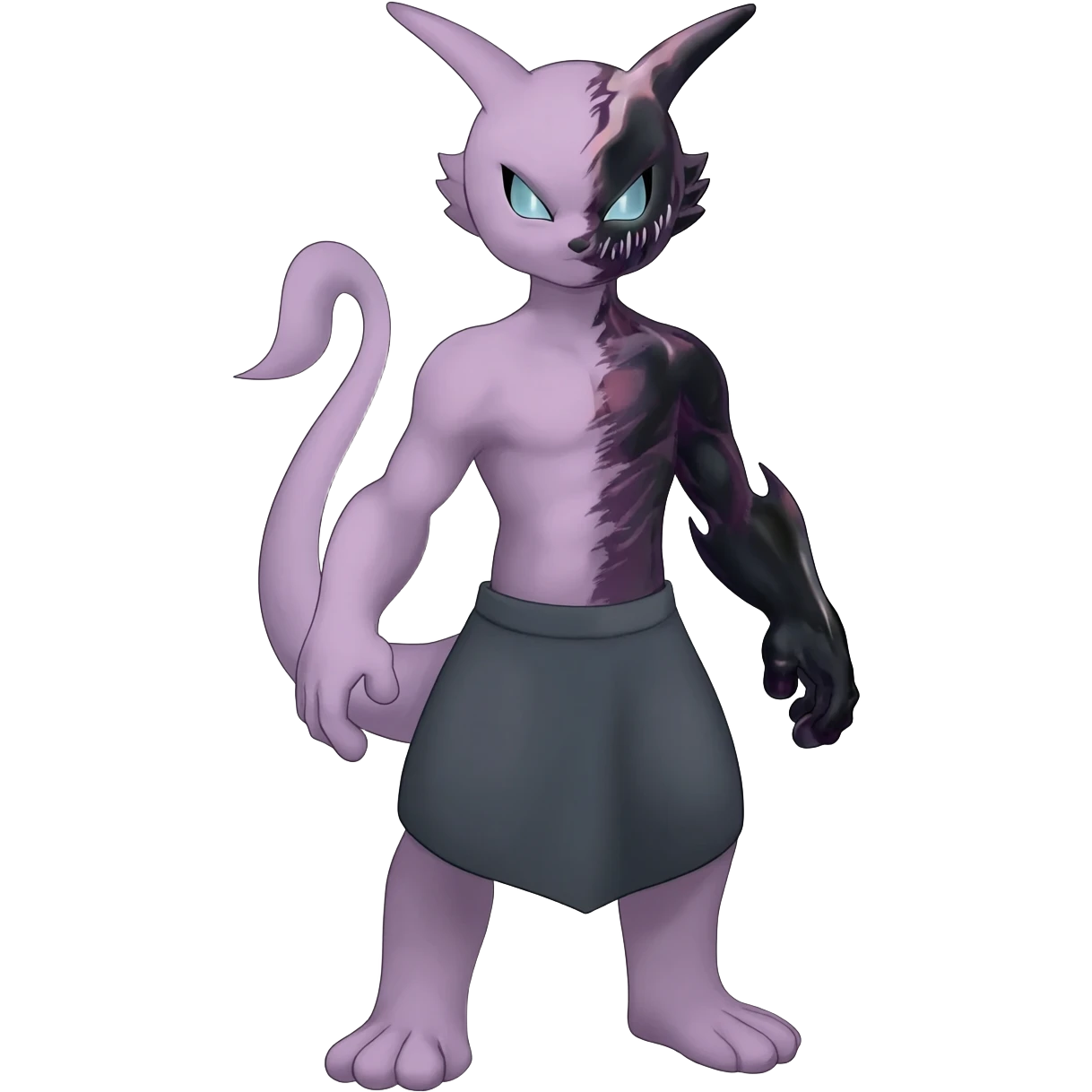 Pastel dull greyish anthropomorphic furry Mewtwo-Beerus-Venom-Espurr-Minccino-hybrid-fusion-animal-ET-species-creature  emoji