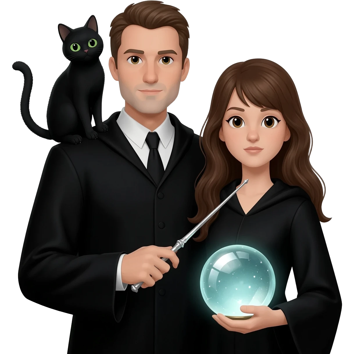 magician couple and their pet cat emoji