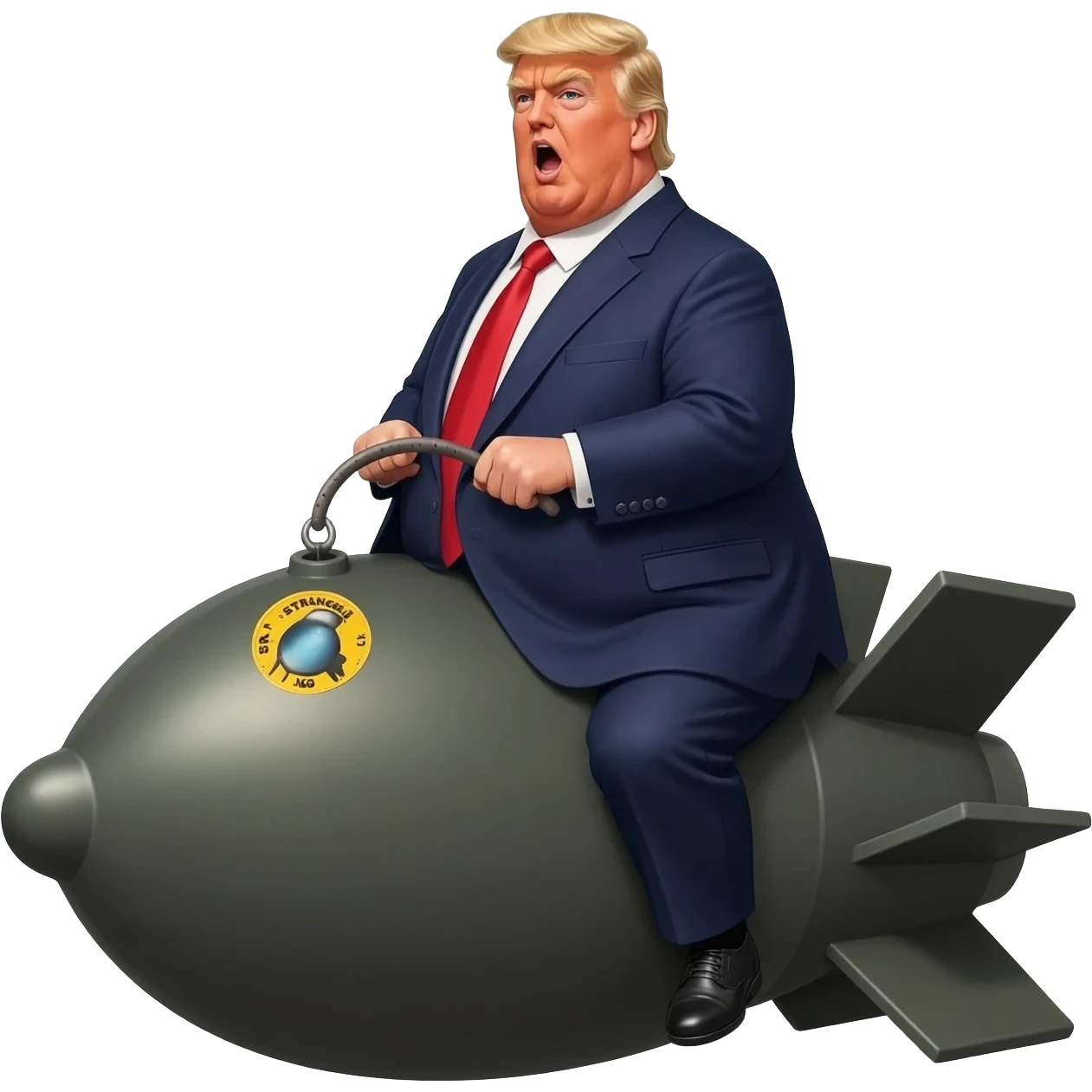 Fat Donald trump riding bomb like Major Kong in Dr strangelove scene emoji