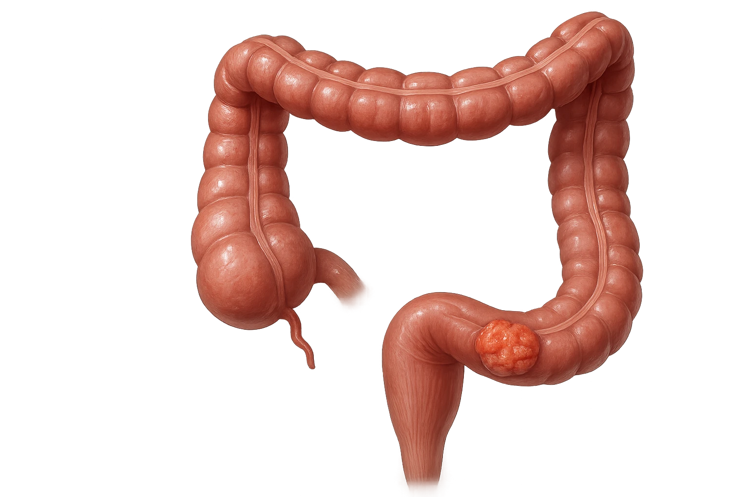 colon umano anatomico realistico malato di cancro, fai un punto visibile in cui si nota proprio la massa tumorale,+ iperrealistico 4k emoji