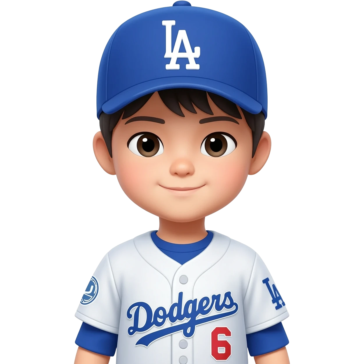 japanese toddler in a dodgers uniform with baseball cap emoji