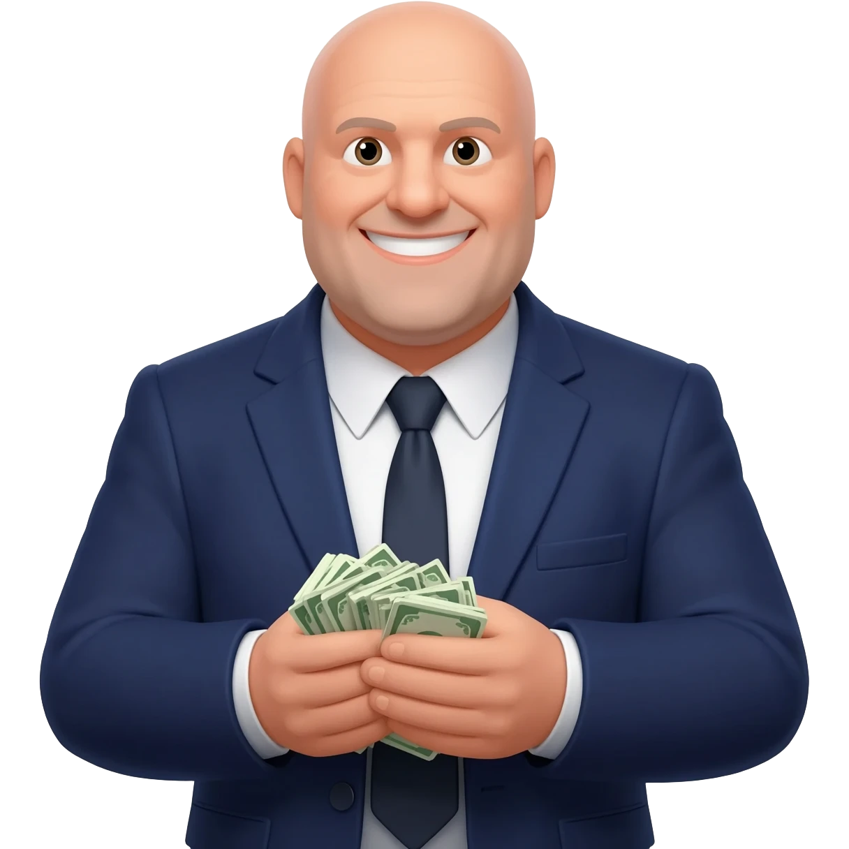 Bald Greek heavy set property manager grabbing his fee as the money comes in emoji
