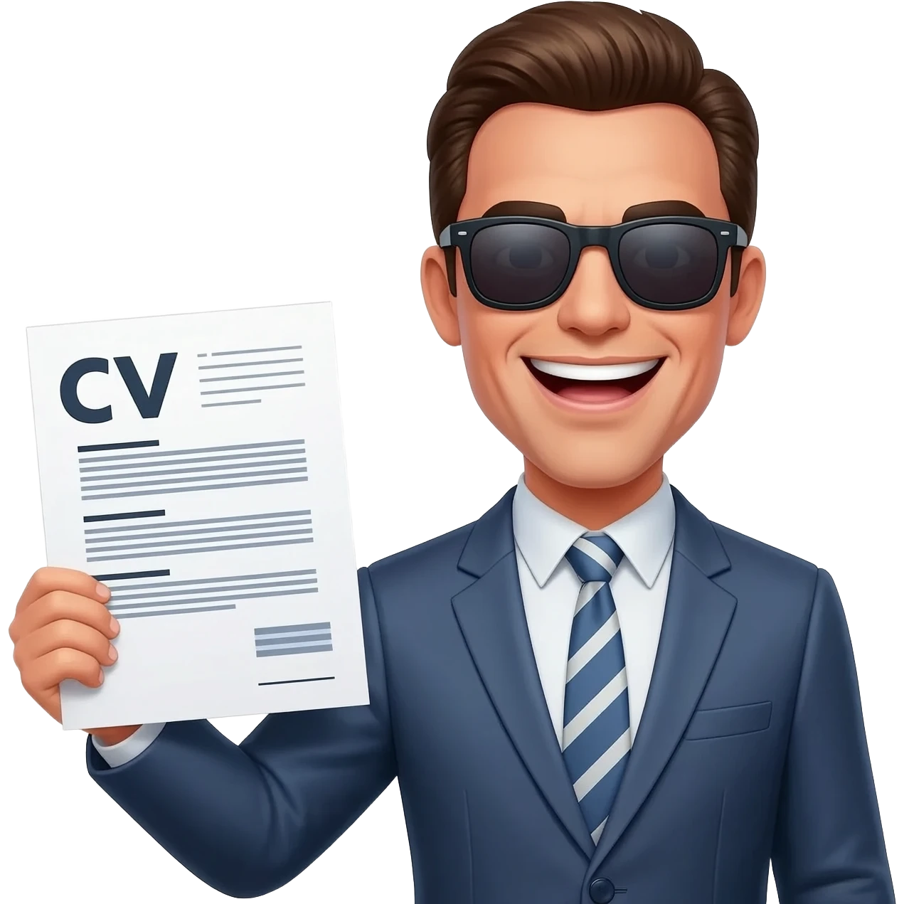 Arnie smiling with sunglasses, holding up a CV document emoji