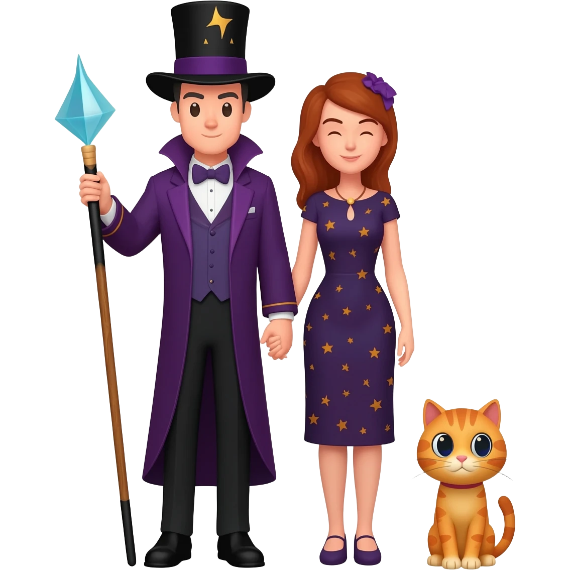 magician couple and their pet cat emoji