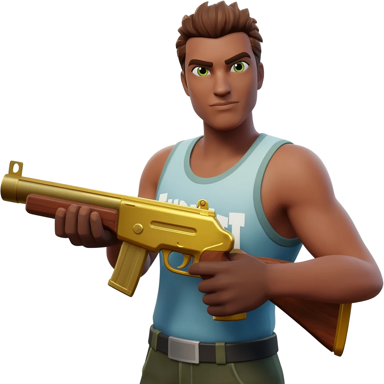 a fortnite default skin holding a gold pump shotgun non glitched clear emoji