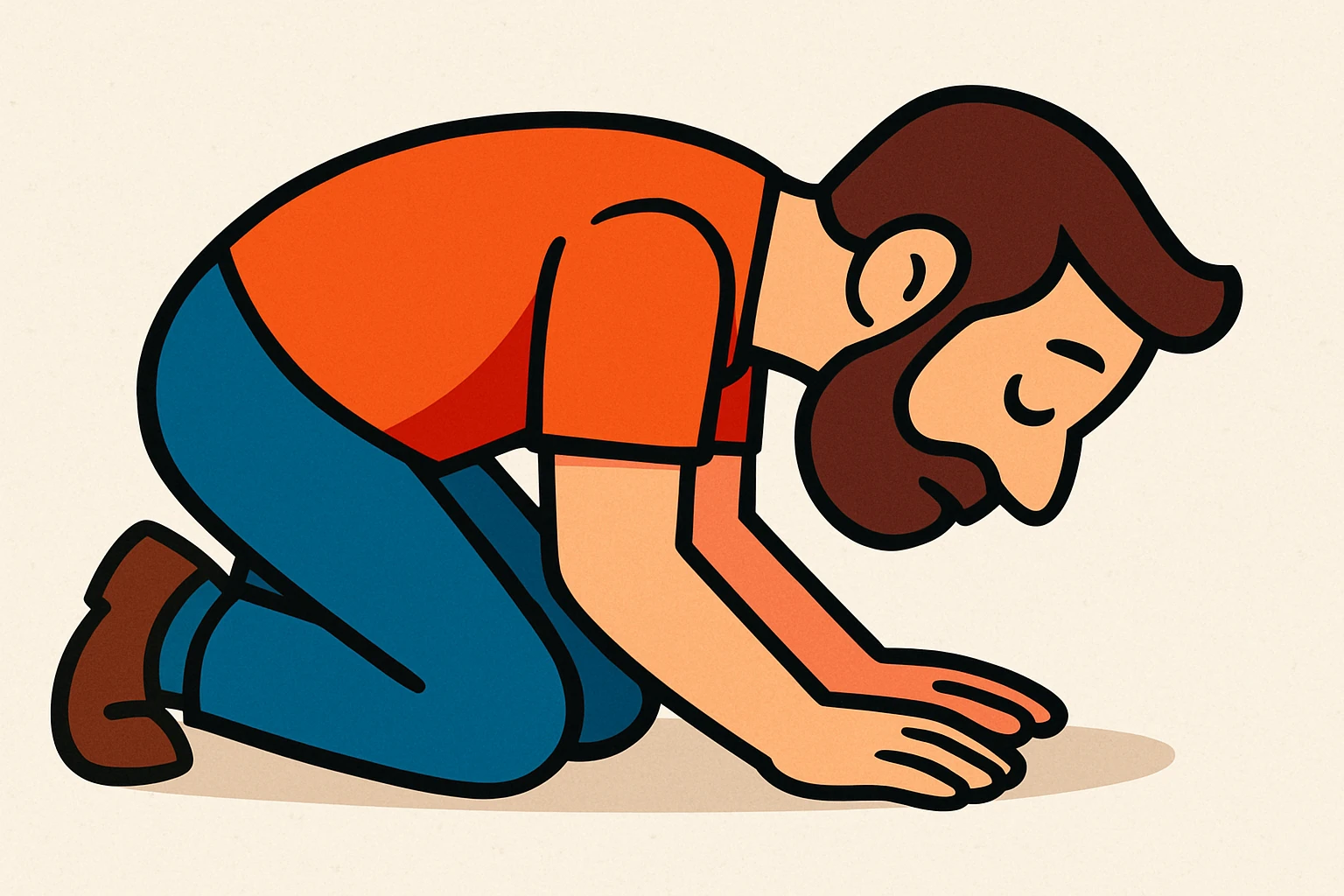 side view of a man kneeling and bowing, gesture of submission emoji