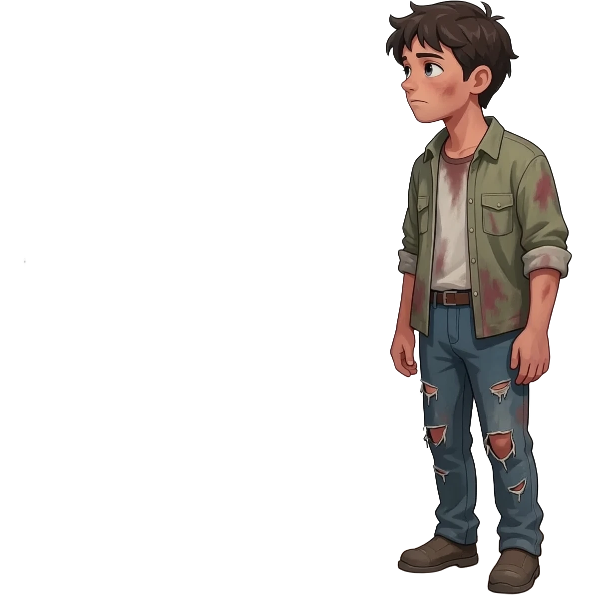 нарисуй парня  бедного в рваной грязной одежде 22-24 года, он смотрит в даль с горы,  времена древнего иерусалима emoji