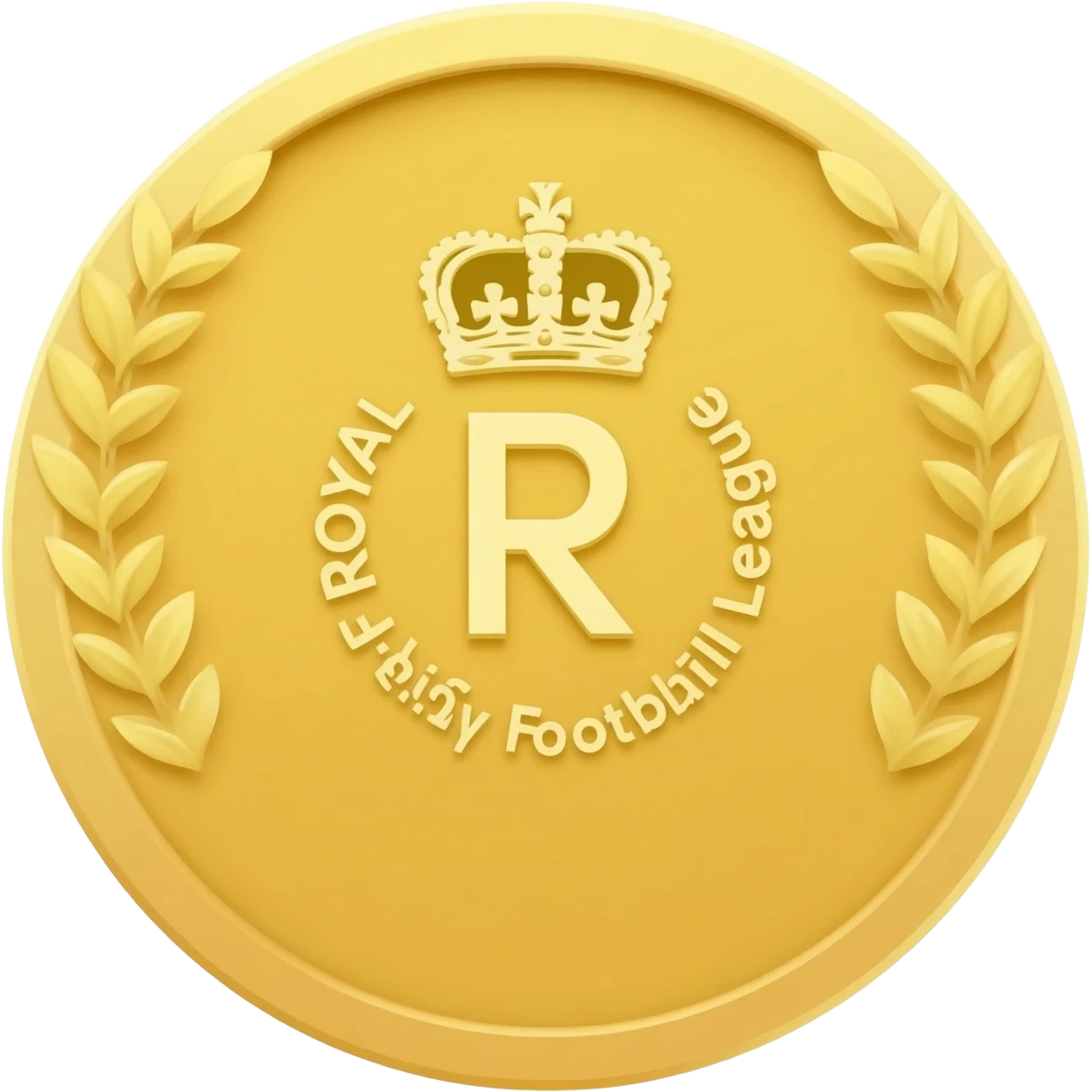 gold coin with "R with crown and  ROYAL Verify Efootball League with stamp"    level in center and minimal laurel emoji