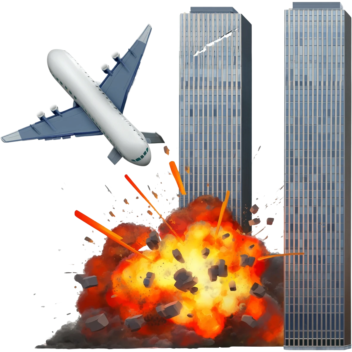 самолёт который врезается в башни близнецы в нью-йорке и там ещё такой большой взрыв типа бабах emoji