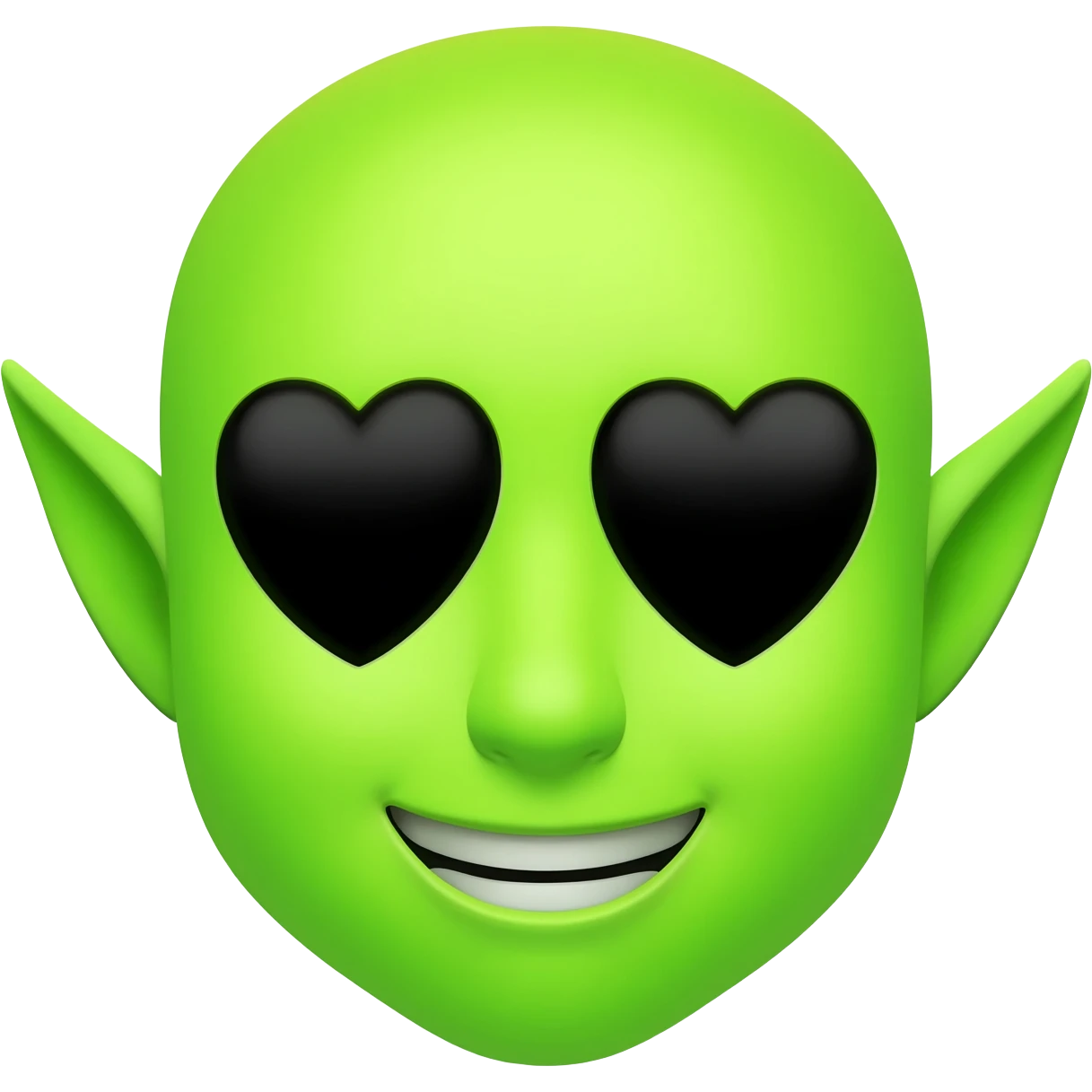 Создай лаймовое эмоджи с черными глаза в форме сердца у него должны быть уши эльфа большие круглые глаза и улыбка emoji