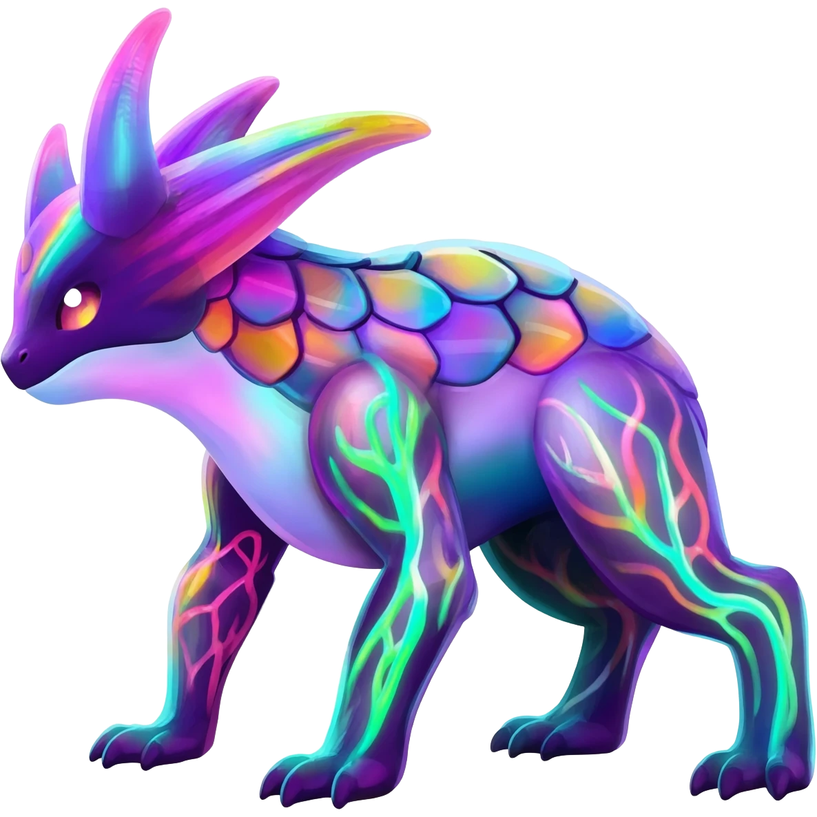 An exotic neon colorful unique bizarre eccentric Fakémon-creature (full body) emoji