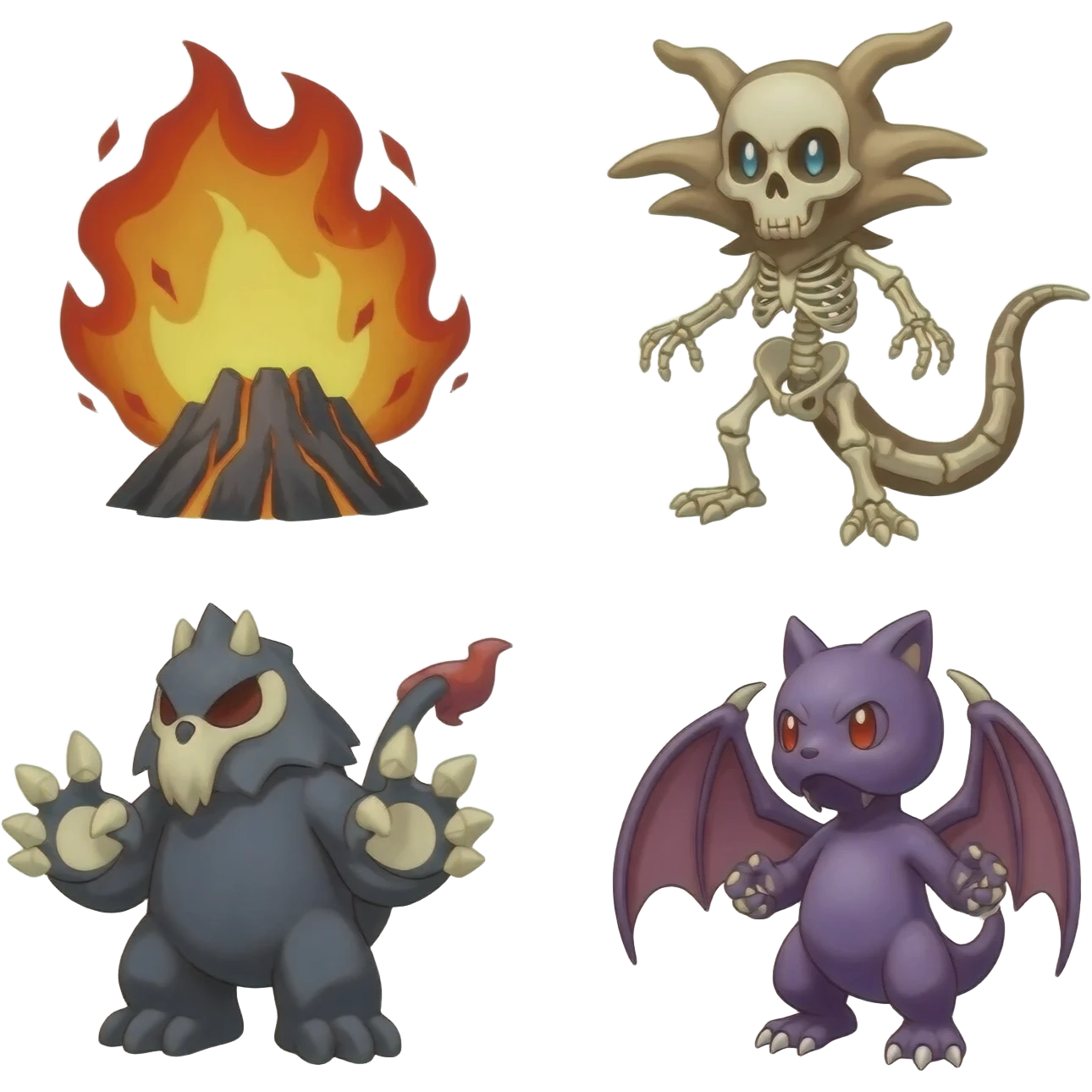 Skeletal Fiery Volcanic Cubone-Salandit-Marowak-Duskull-dragon emoji