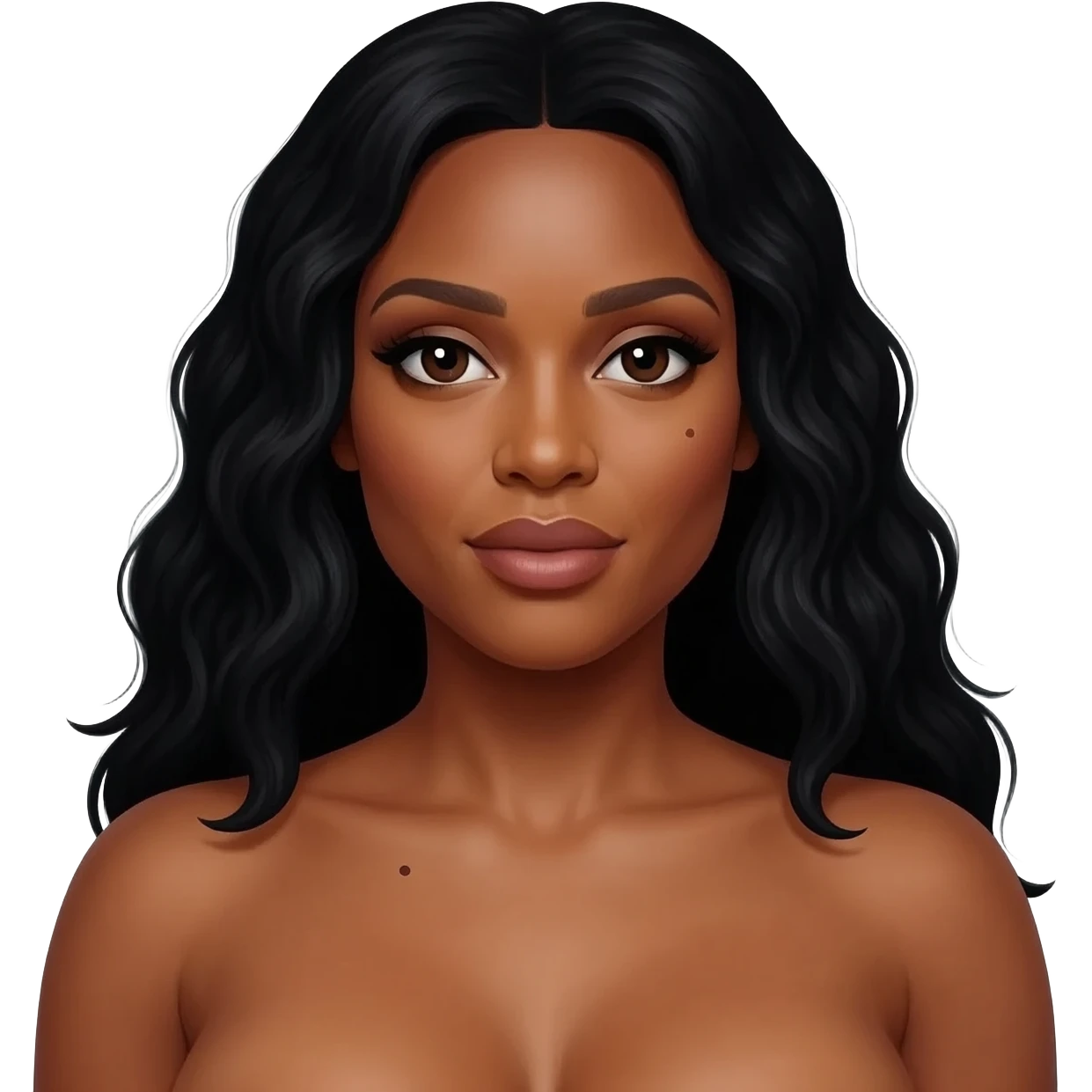 Tiffany Haddish naked with a long black wig and her famous mole on her face emoji