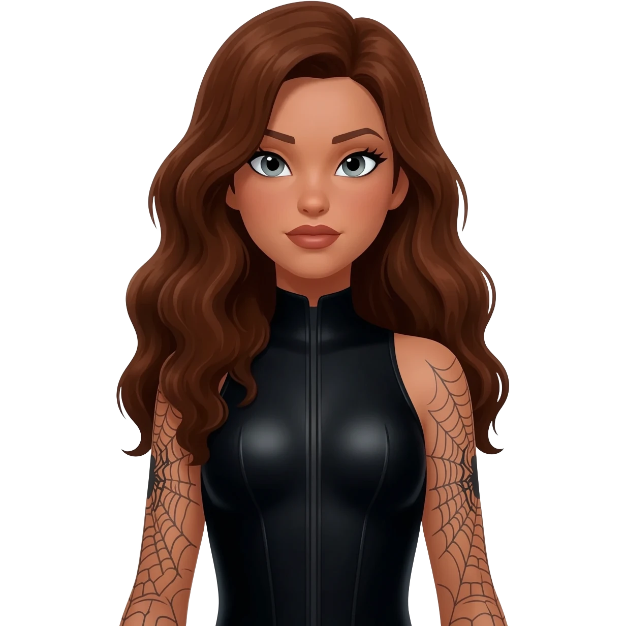 spider woman  with bit brown skin and long hair emoji
