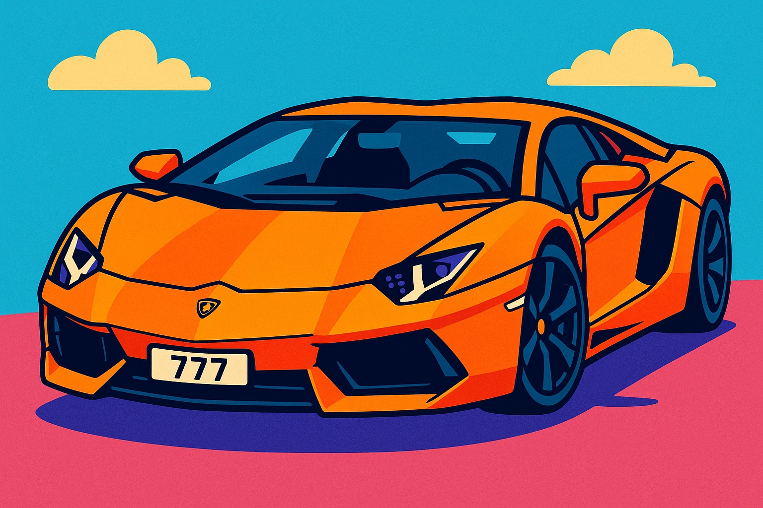 Lamborghini Aventador car with license plate 777 emoji