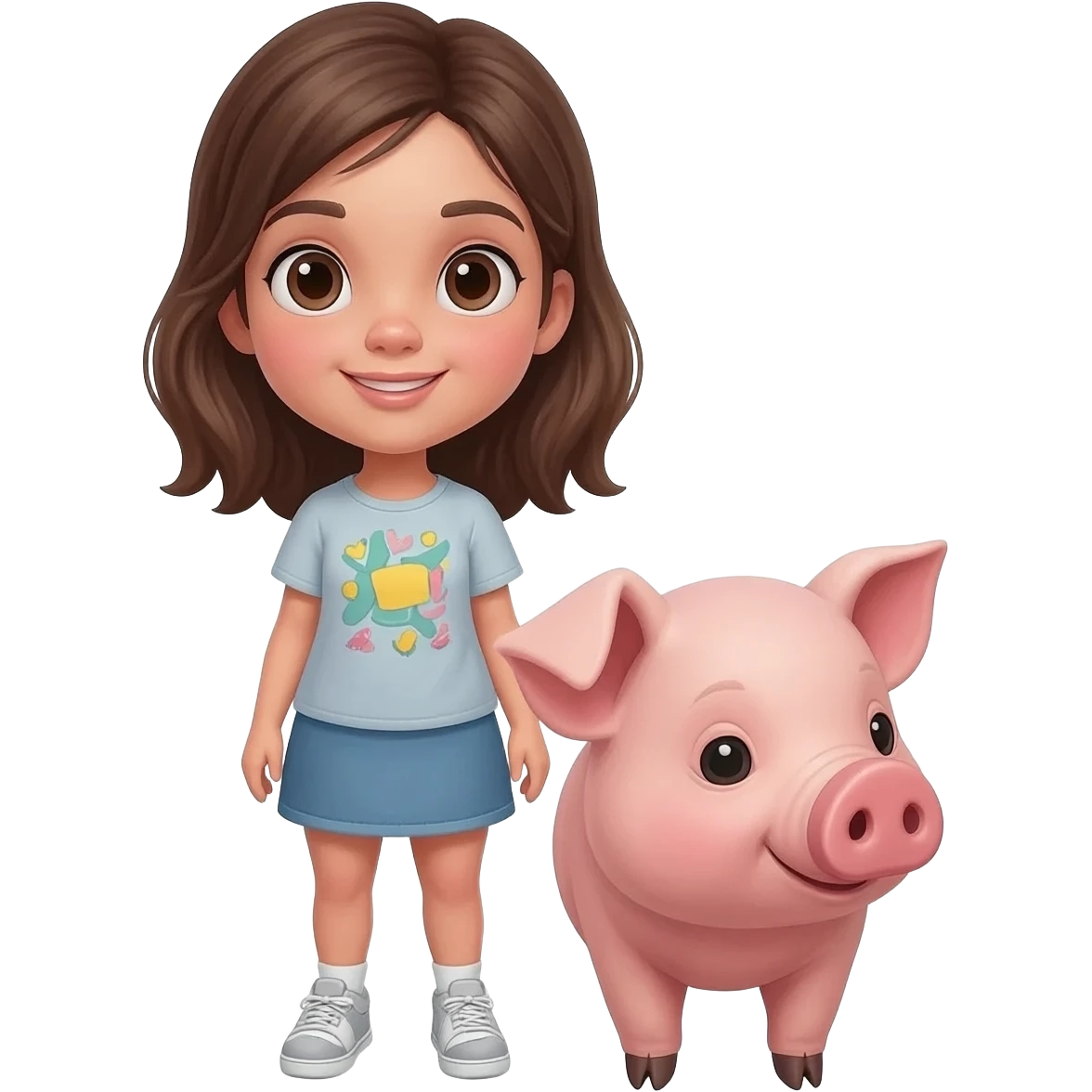 Girl brunette with a little pig emoji