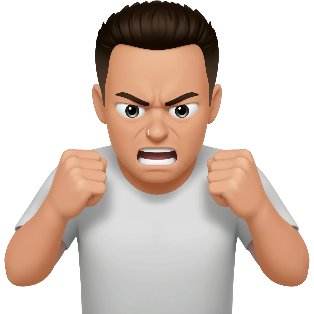 Expression of wrath. Rage.Trembling or shaking, pounding fists, breathing deeply/noisily, and intense, unblinking stares. emoji