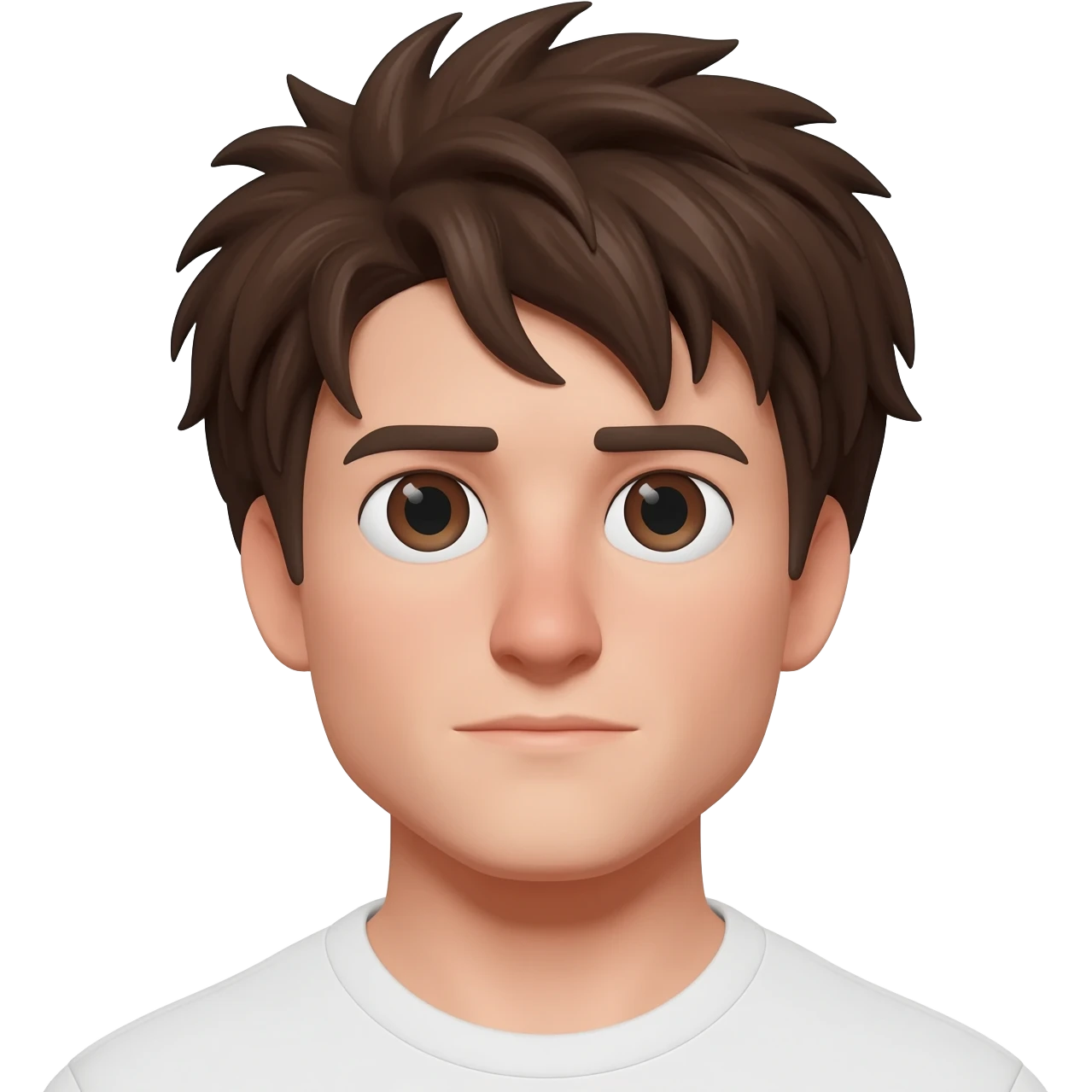 Handsome white man with big brown eyes long nose and dark brown messy hair cover his forhead and hair coming in eyes emoji