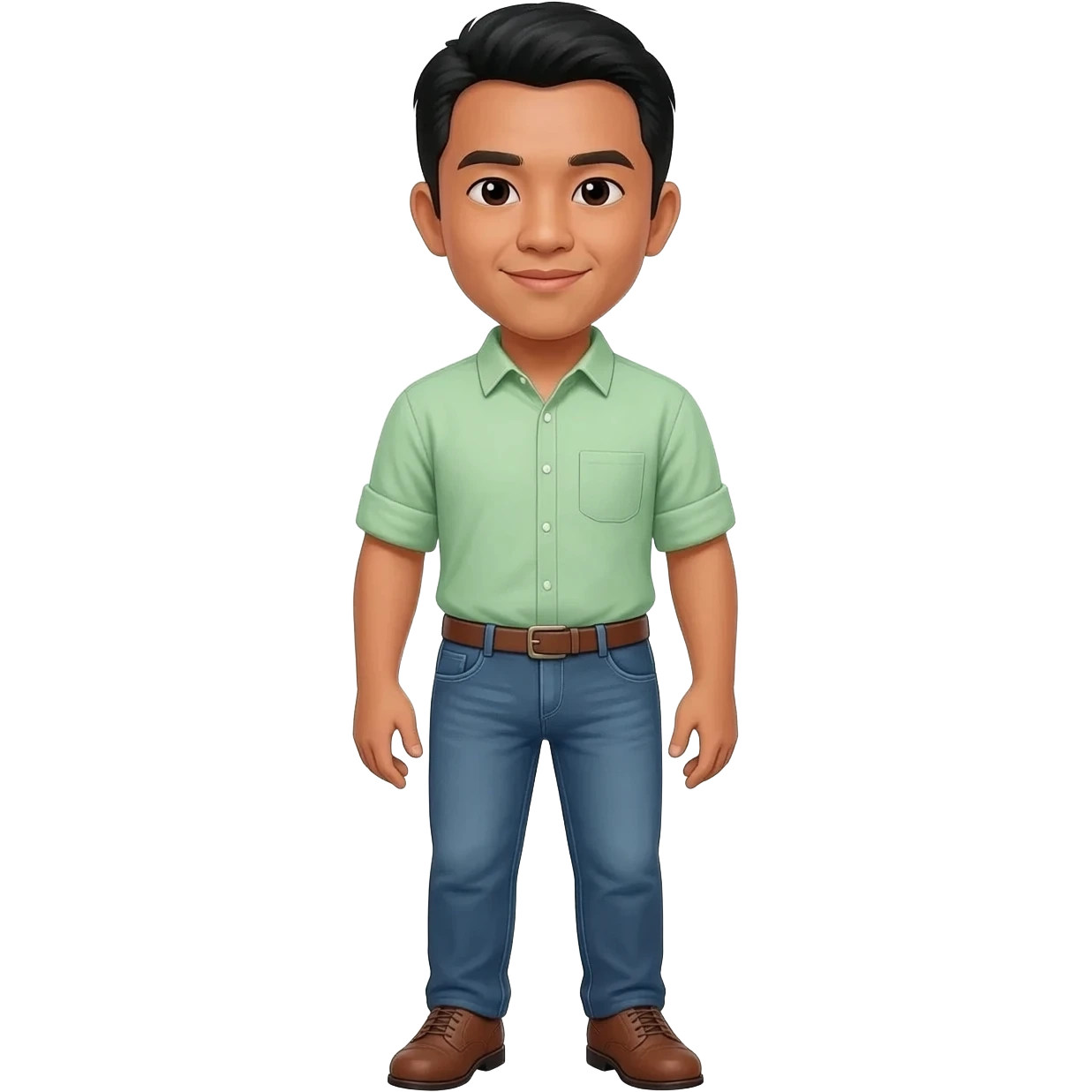 Filipino man light green shirt denim jeans with brown shoes emoji