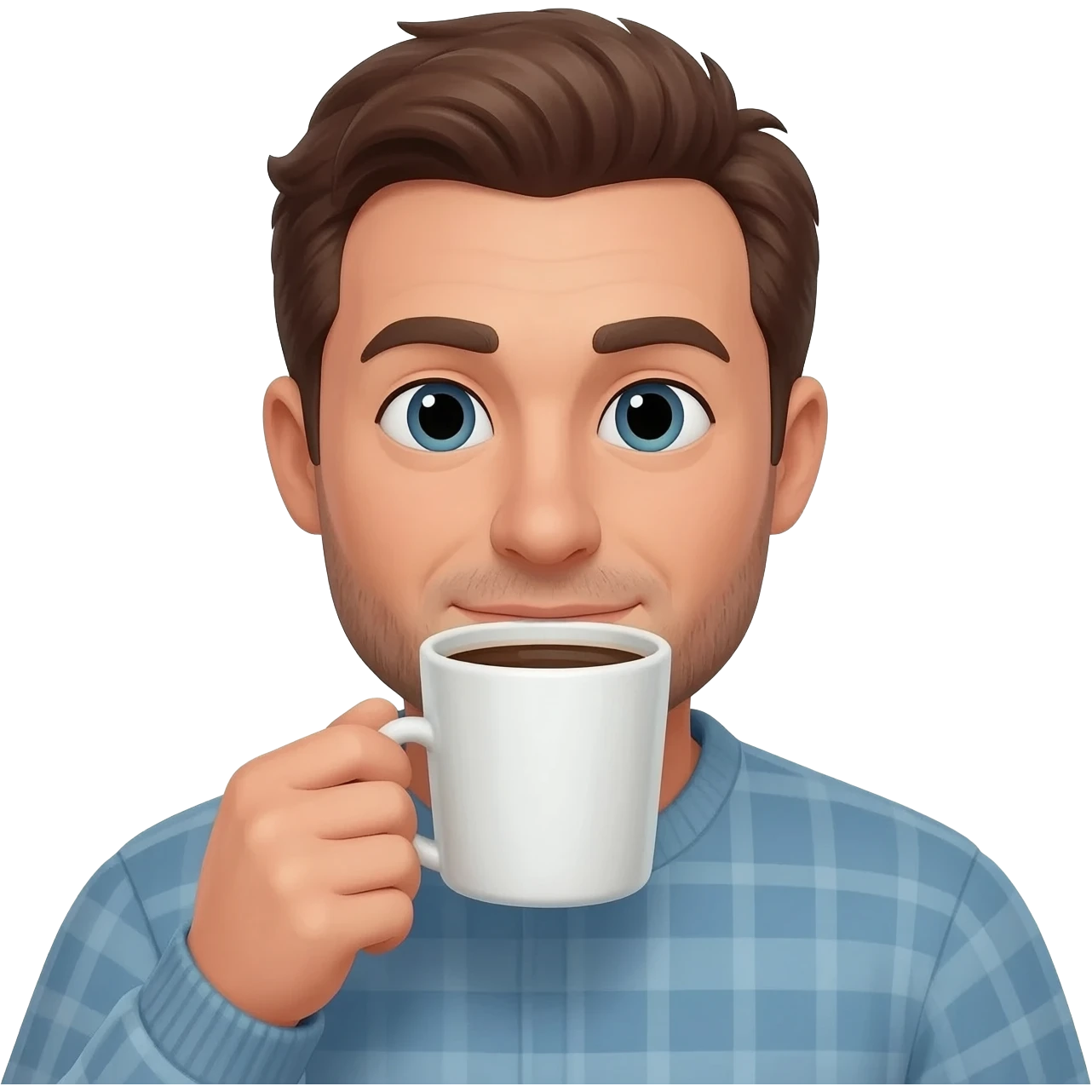 The man uses coffe emoji