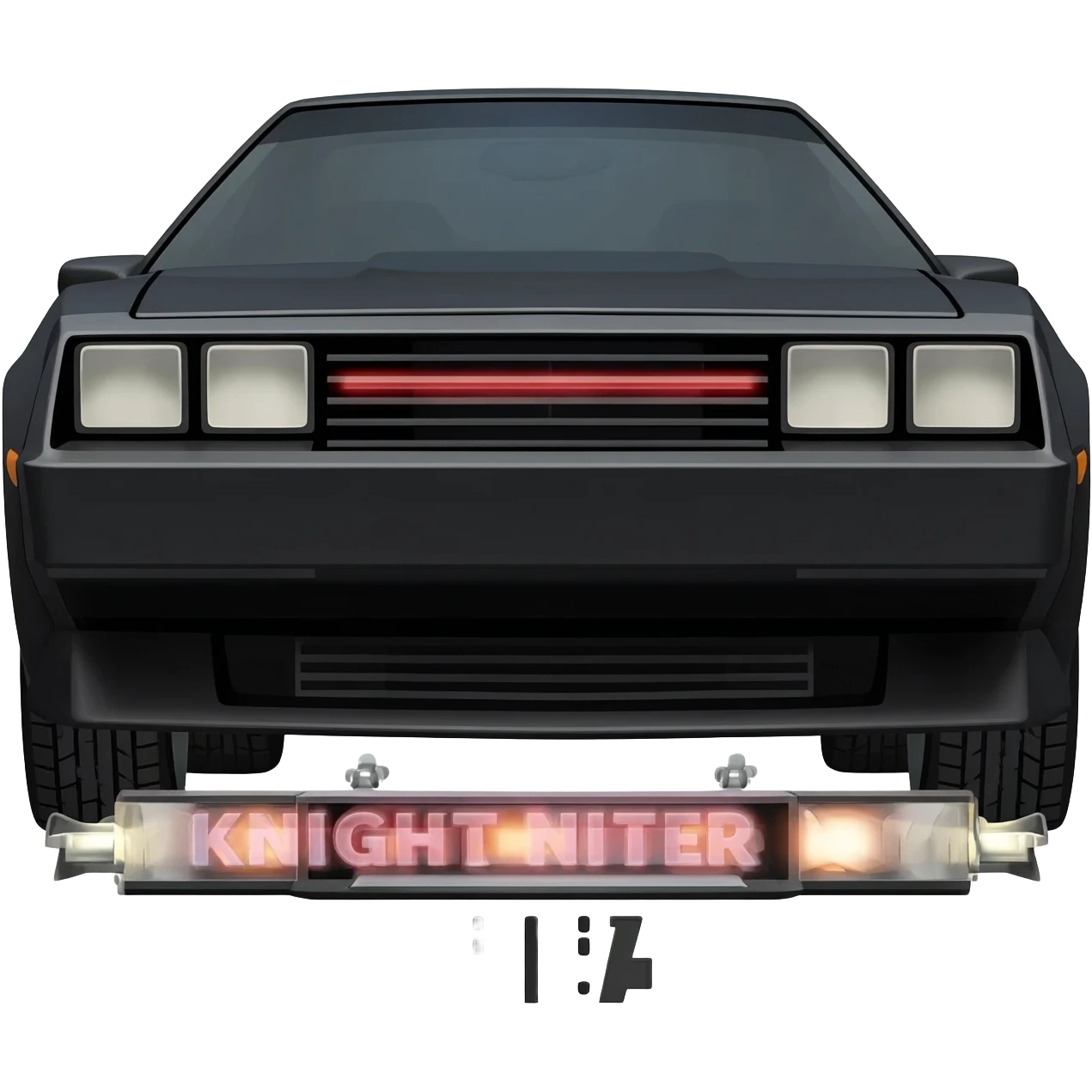 K.I.T.T. the black Trans Am from the Knight Rider TV show with a scanner bar of red lights on the front of the hood in-between the headlights emoji