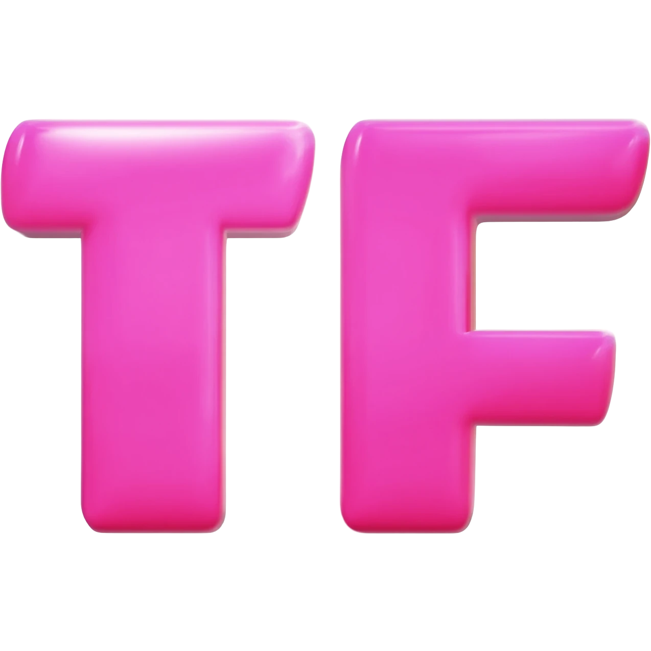 The letters "W T F" In pink color shiny bold font, transparent background, isolated, 3d rendering emoji