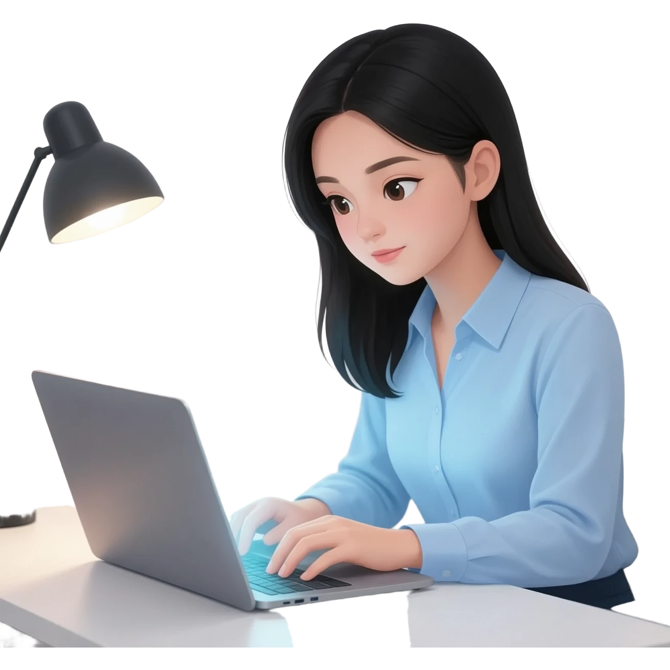 chica pelinegra, con partido de lado y con una computadora emoji