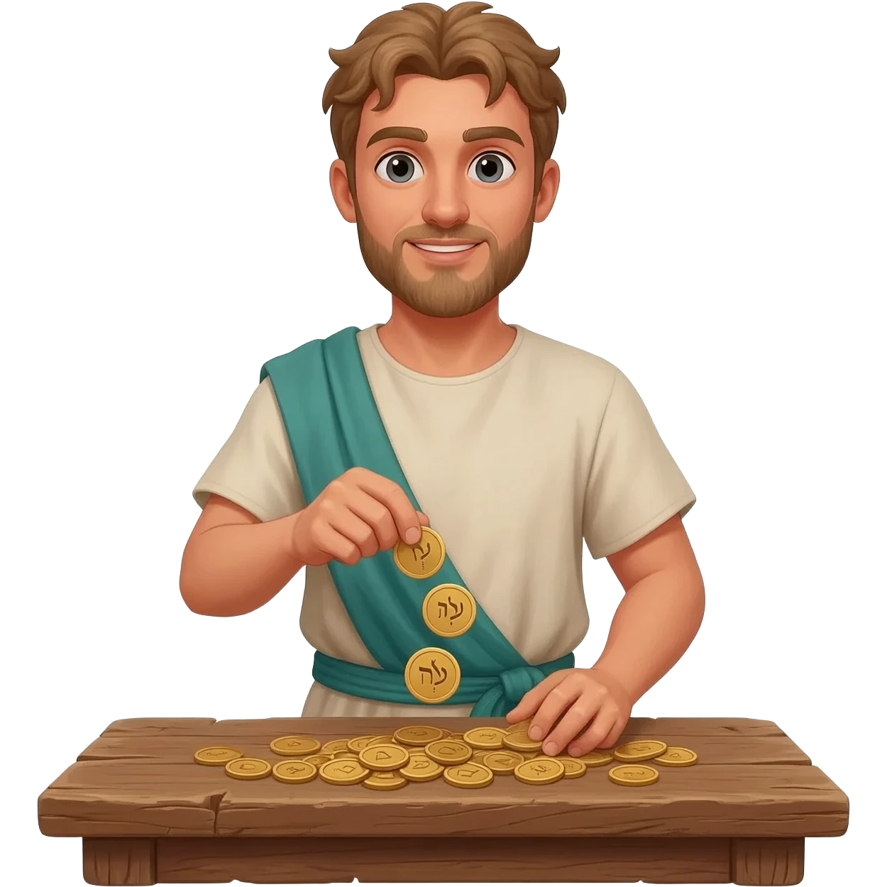  парень раскидвает раостно денгами, монетами  времена древнего иерумалима  emoji