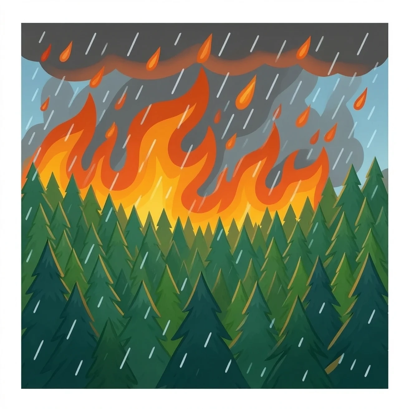 a full view of Fire Rain in a forest emoji