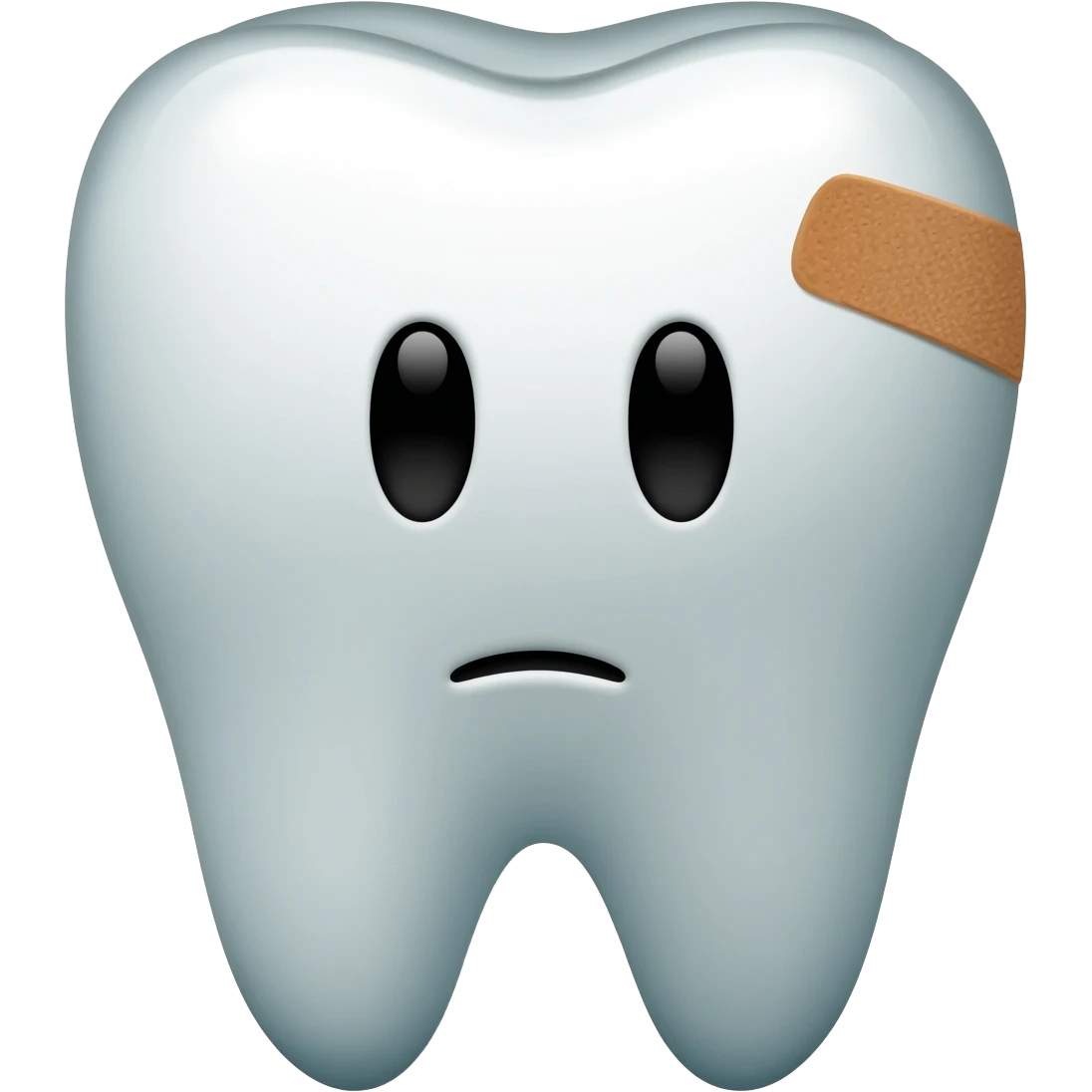 Cute tooth character with a sad face, small bandage on the side, cracked top corner emoji