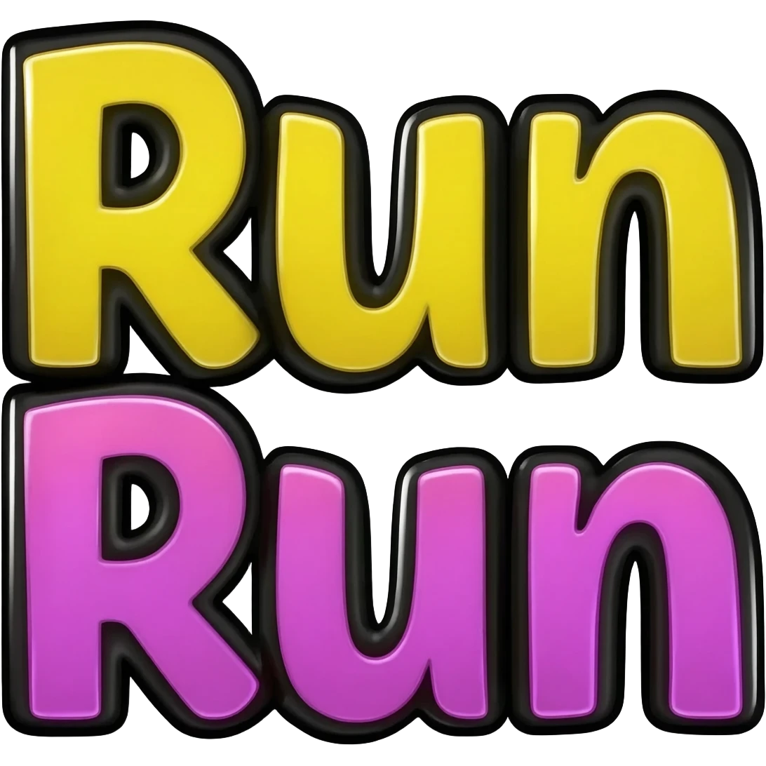 Bold letters in bright colors and outlined in black, Words Run Run emoji