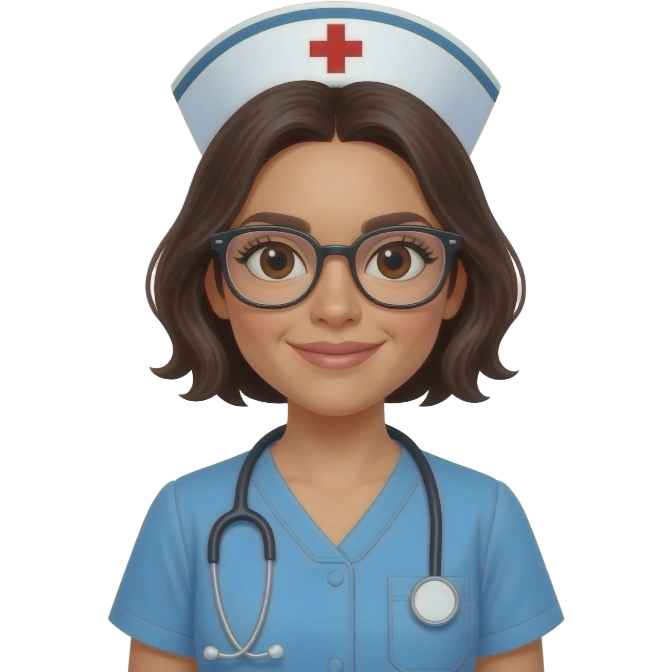 una mujer parecida a vanessa hudgens ordenada del área de la salud enfermera con lentes emoji