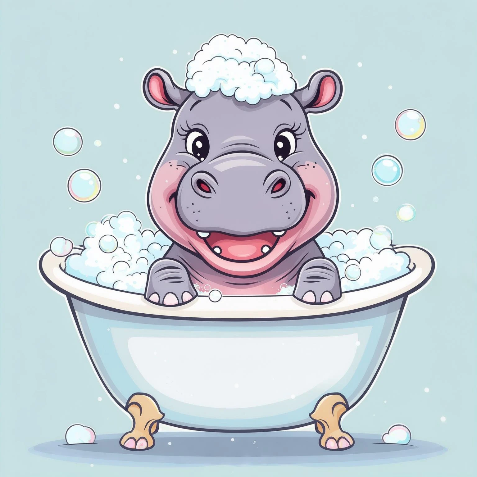 happy hippo with bubbles in bathtub emoji
