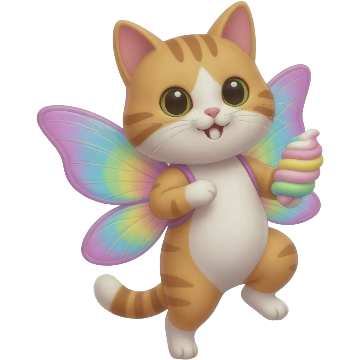 Dancing cat rabbit rainbow fairy wings with marshmallow emoji