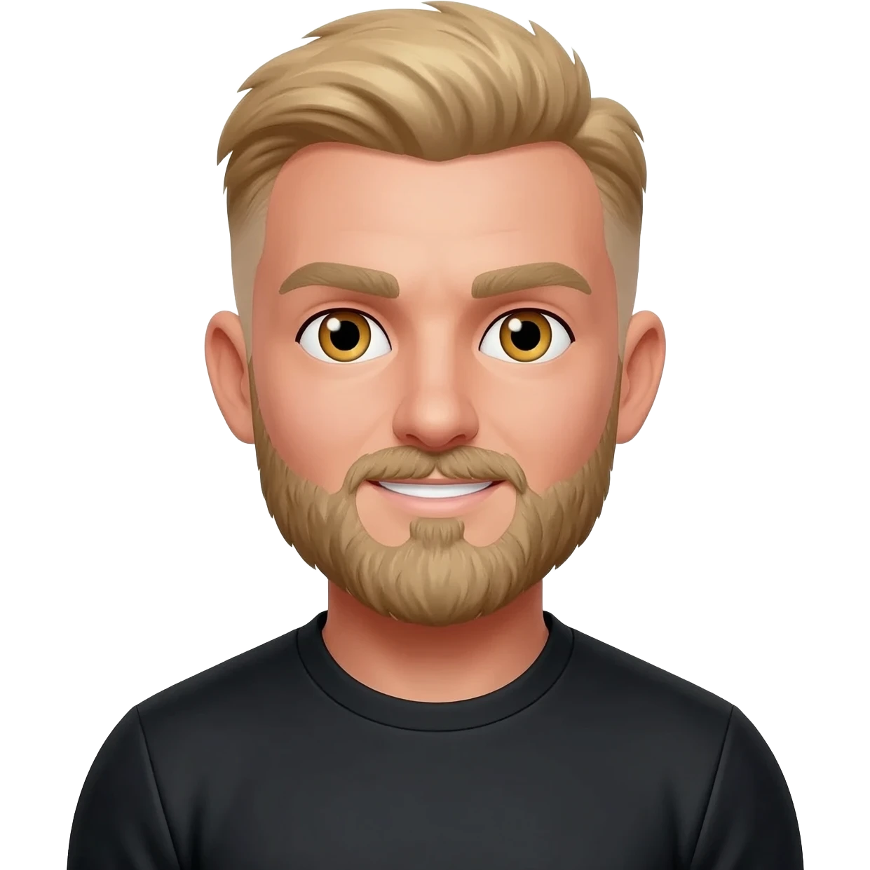 anime style male avatar portrait, athletic build, light blond hair, large thick mustache no beard, confident friendly expression, golden brown eyes, black uniform with no badge, clean lines, bright colors, simple background, soft lighting, high detail emoji