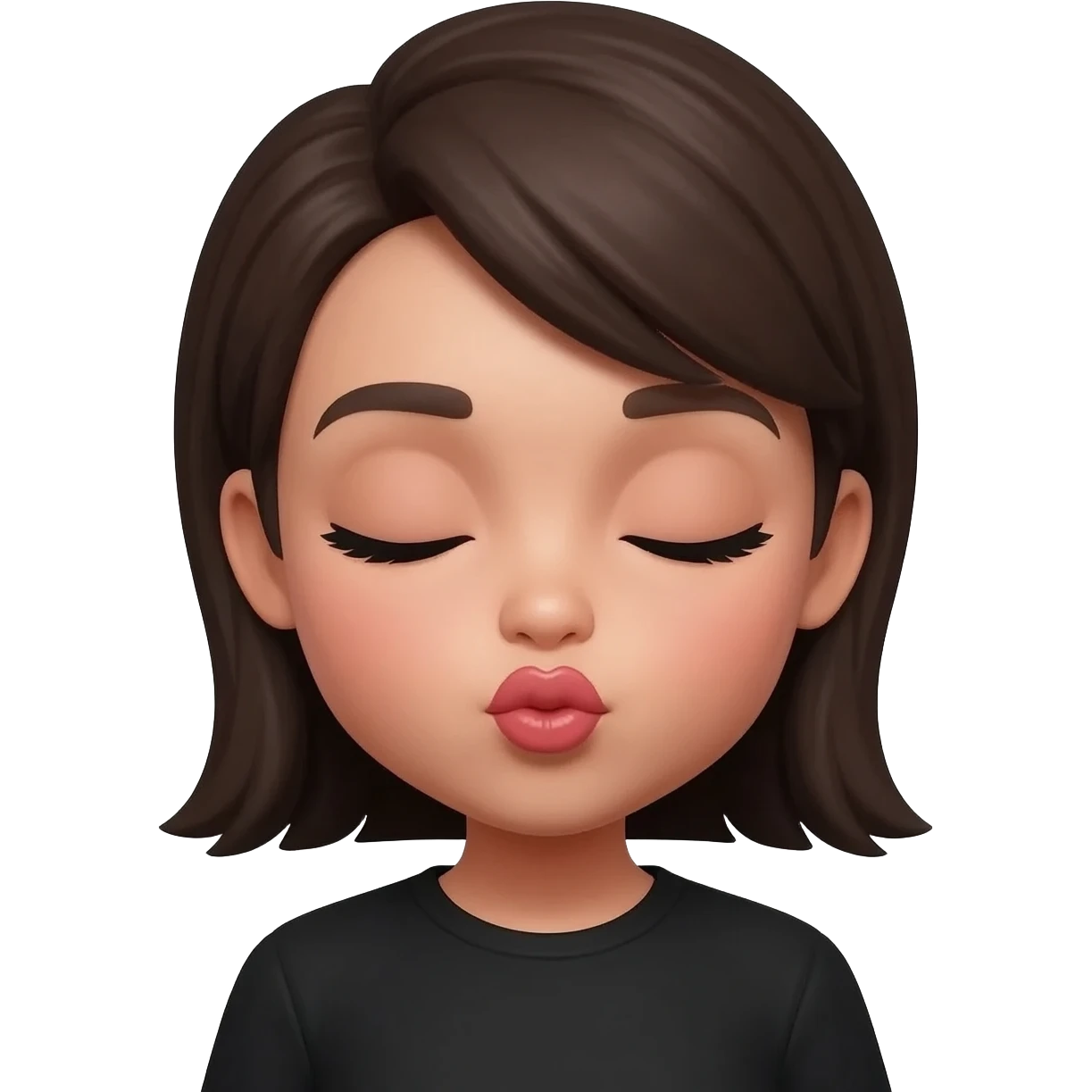 Closed eyes and black and  blow a kiss but like not sexy emoji